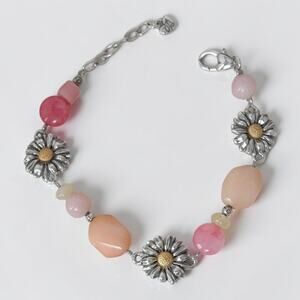 Brighton Paradise Garden Daisy Charm Bracelet Pink Stone Beads Retired Silver